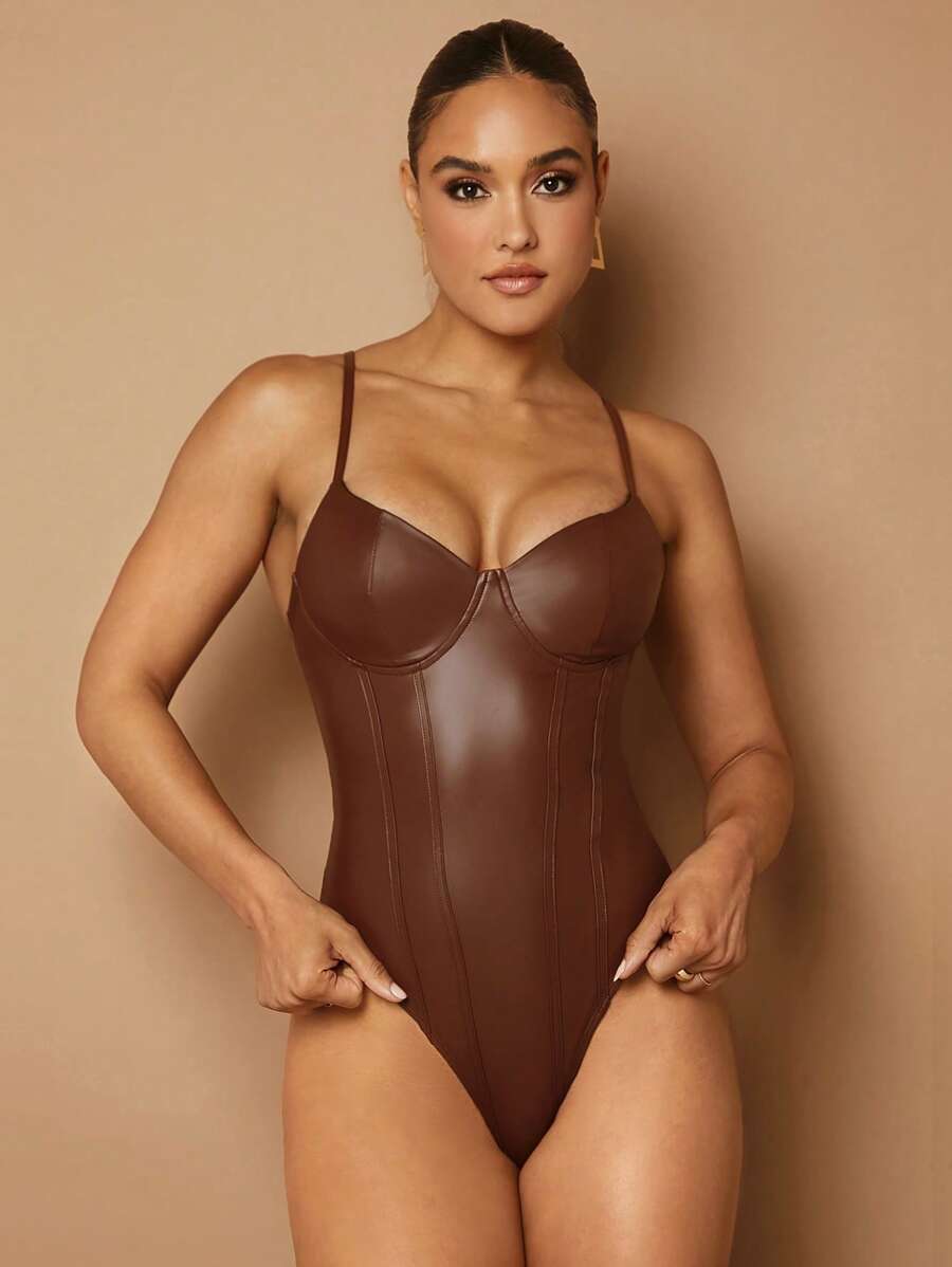 Silquee Solid PU Leather Cami