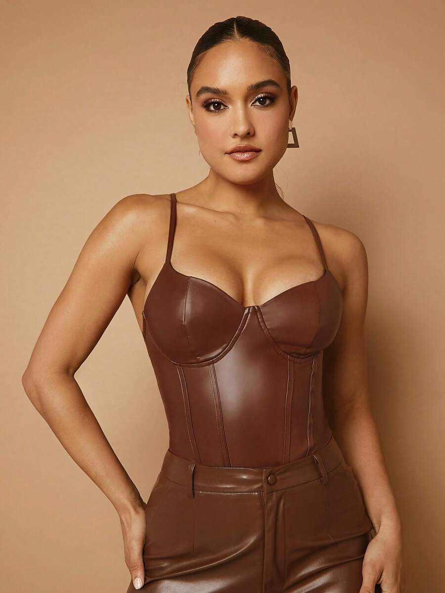 Silquee Solid PU Leather Cami 5