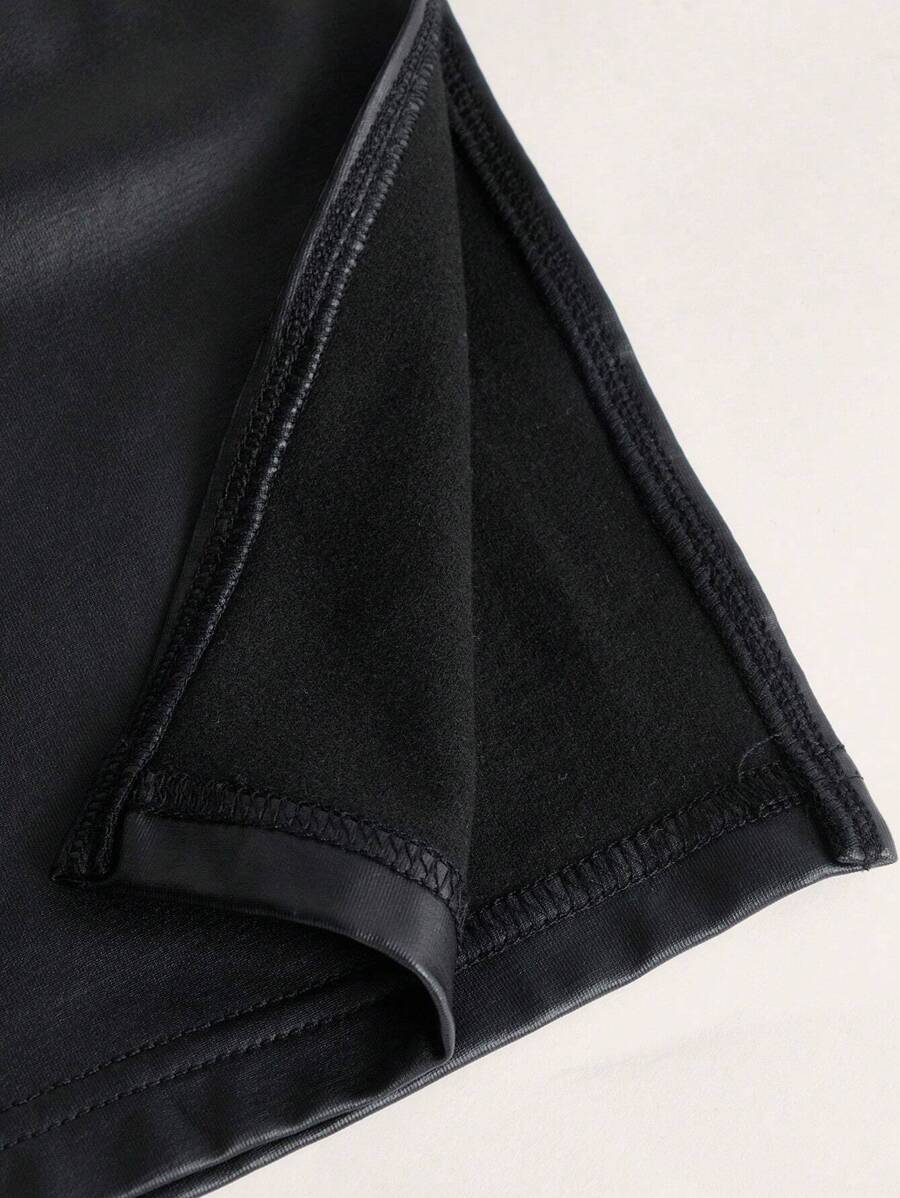 Thigh-Slit PU Leather Bandeau Bodycon Long Dress 4