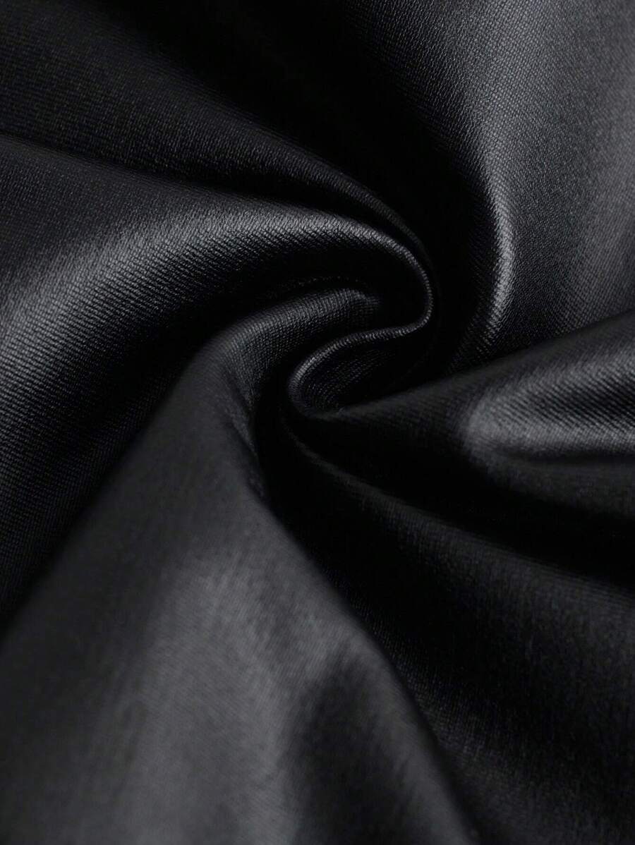 Thigh-Slit PU Leather Bandeau Bodycon Long Dress 5