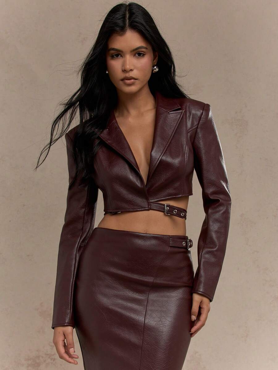 Women Faux Leather Chic Fashion Motorcycle Style Crop Top Edgy Jacket 4