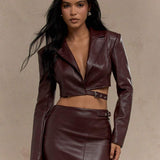 Women Faux Leather Chic Fashion Motorcycle Style Crop Top Edgy Jacket