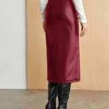 Women Solid Color PU Leather Pleated Side Split Asymmetrical Skirt
