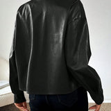 Women Casual Solid Color Front Button Drop Shoulder Loose Jacket