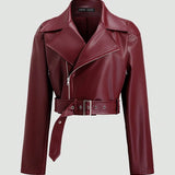 Encore Red Loose Design PU Leather Jacket