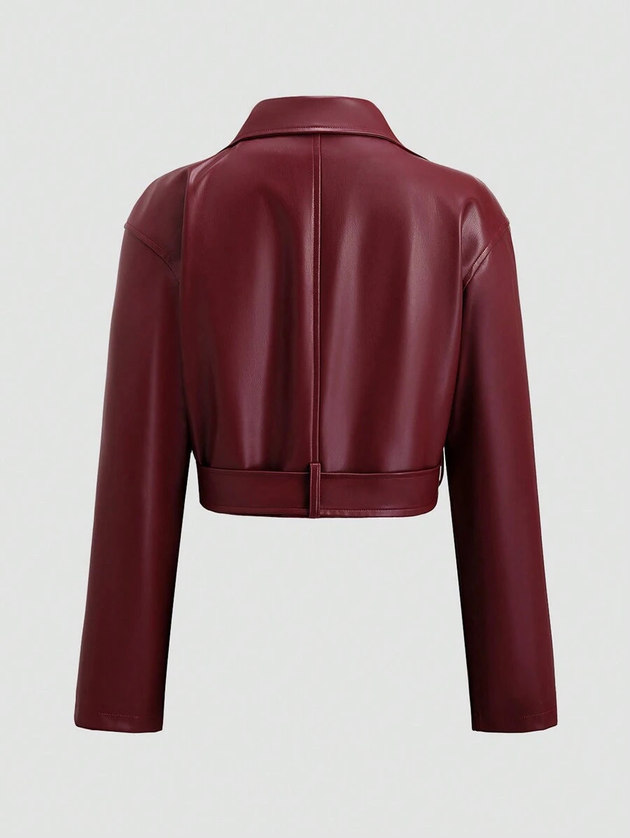 Encore Red Loose Design PU Leather Jacket 2