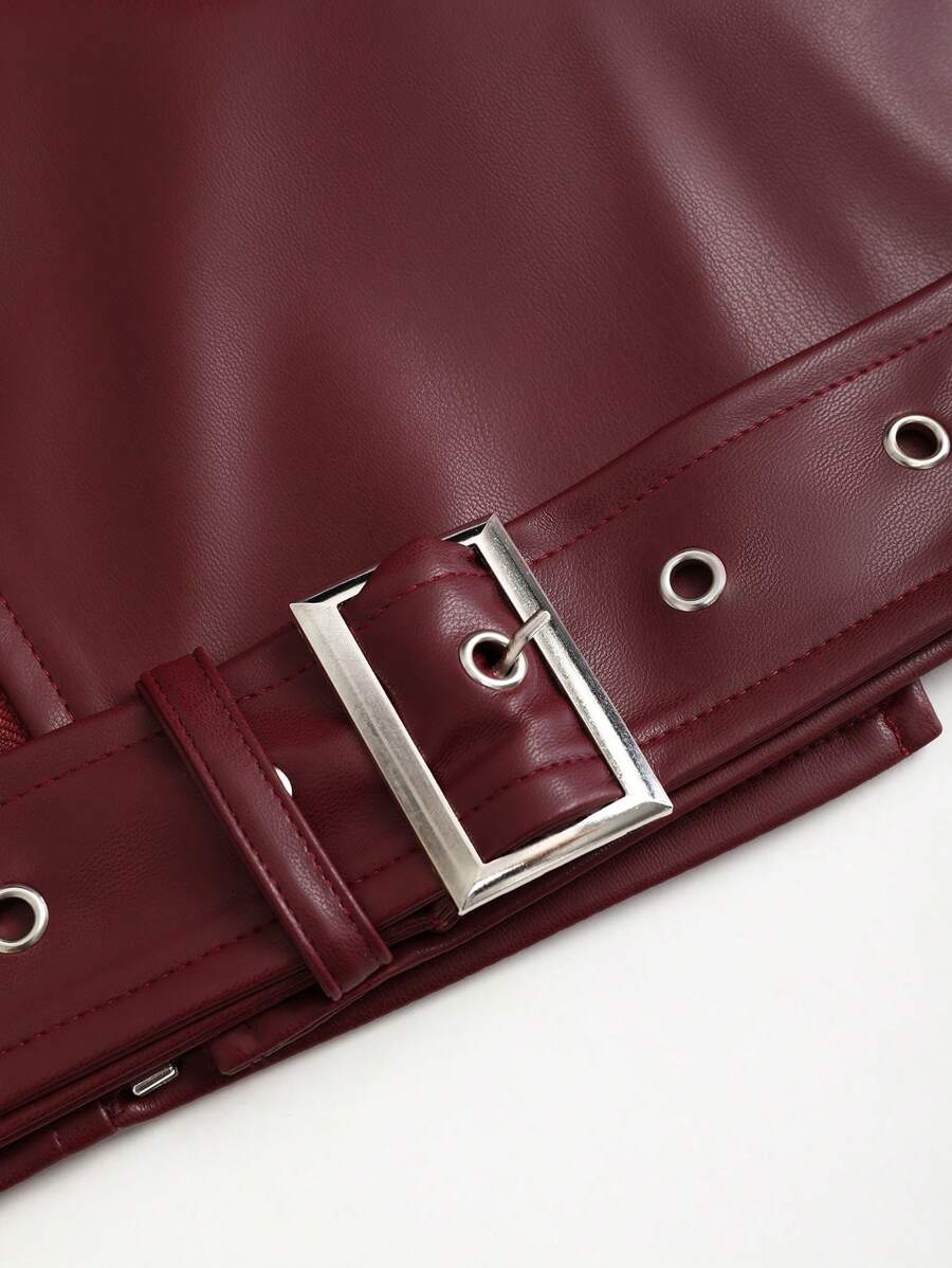 Encore Red Loose Design PU Leather Jacket 4