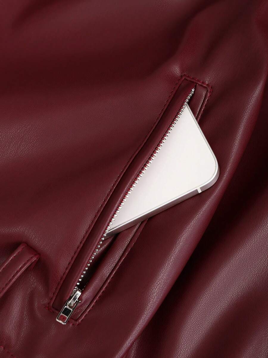 Encore Red Loose Design PU Leather Jacket 3