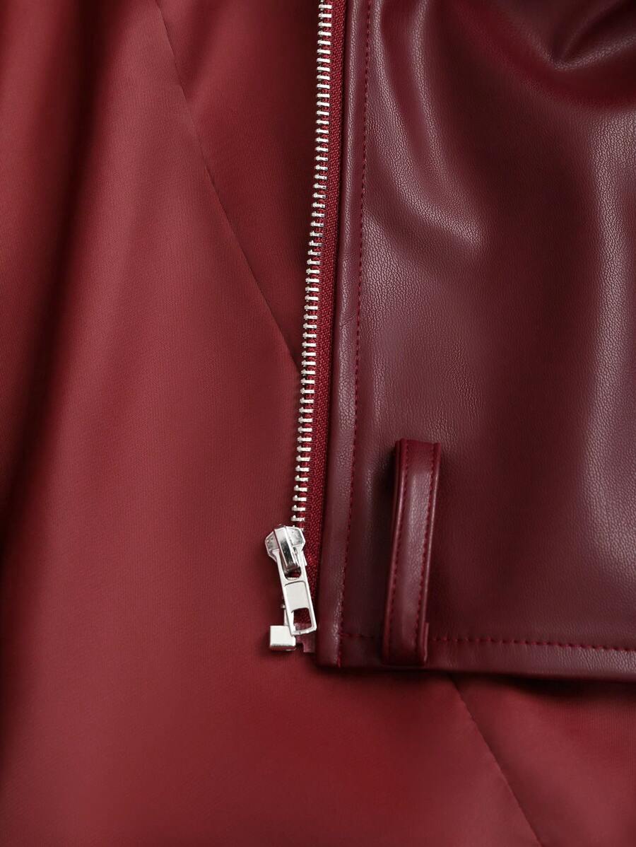 Encore Red Loose Design PU Leather Jacket 5