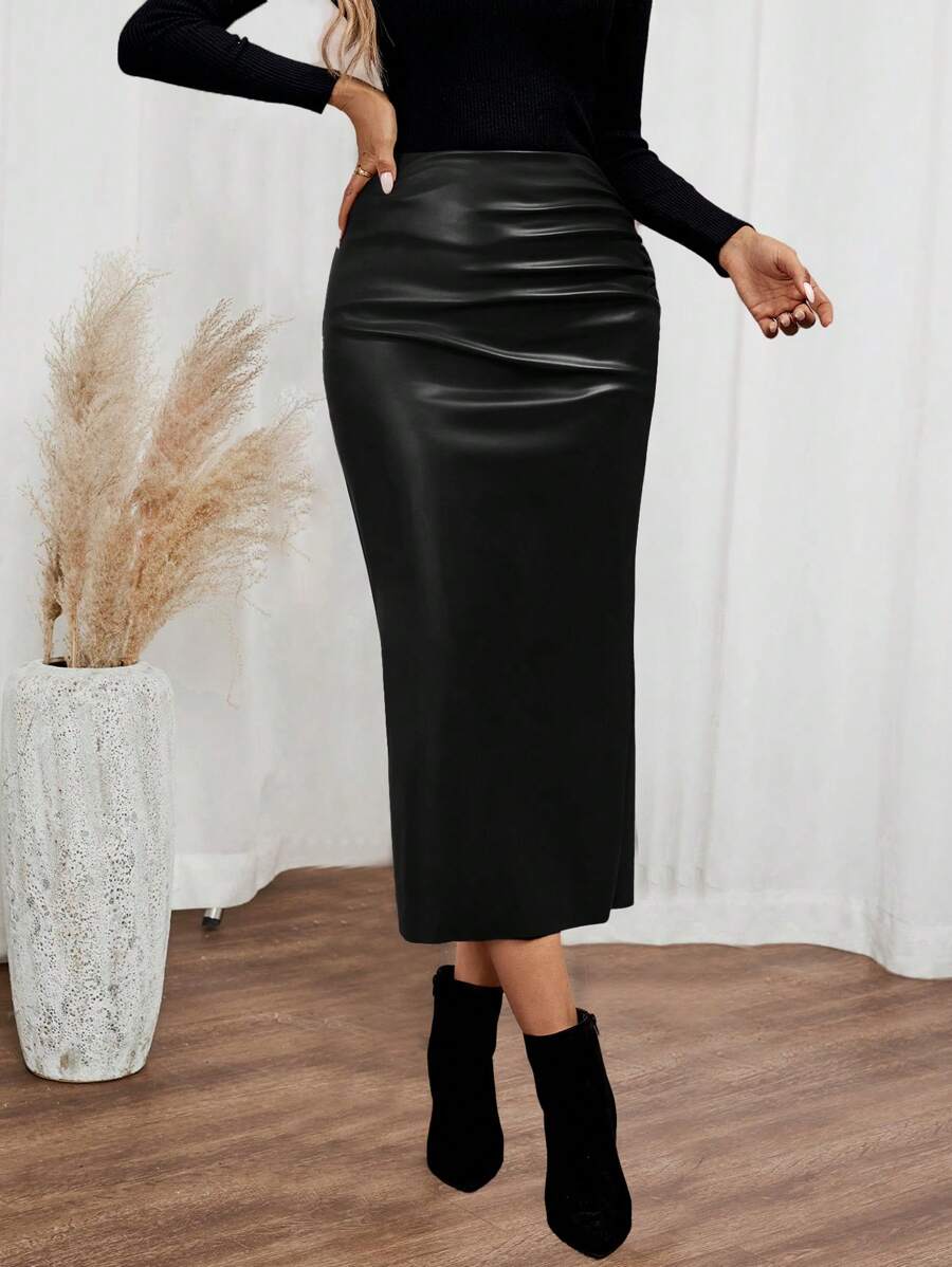 Women Solid Color Slim Fit Skirt 1