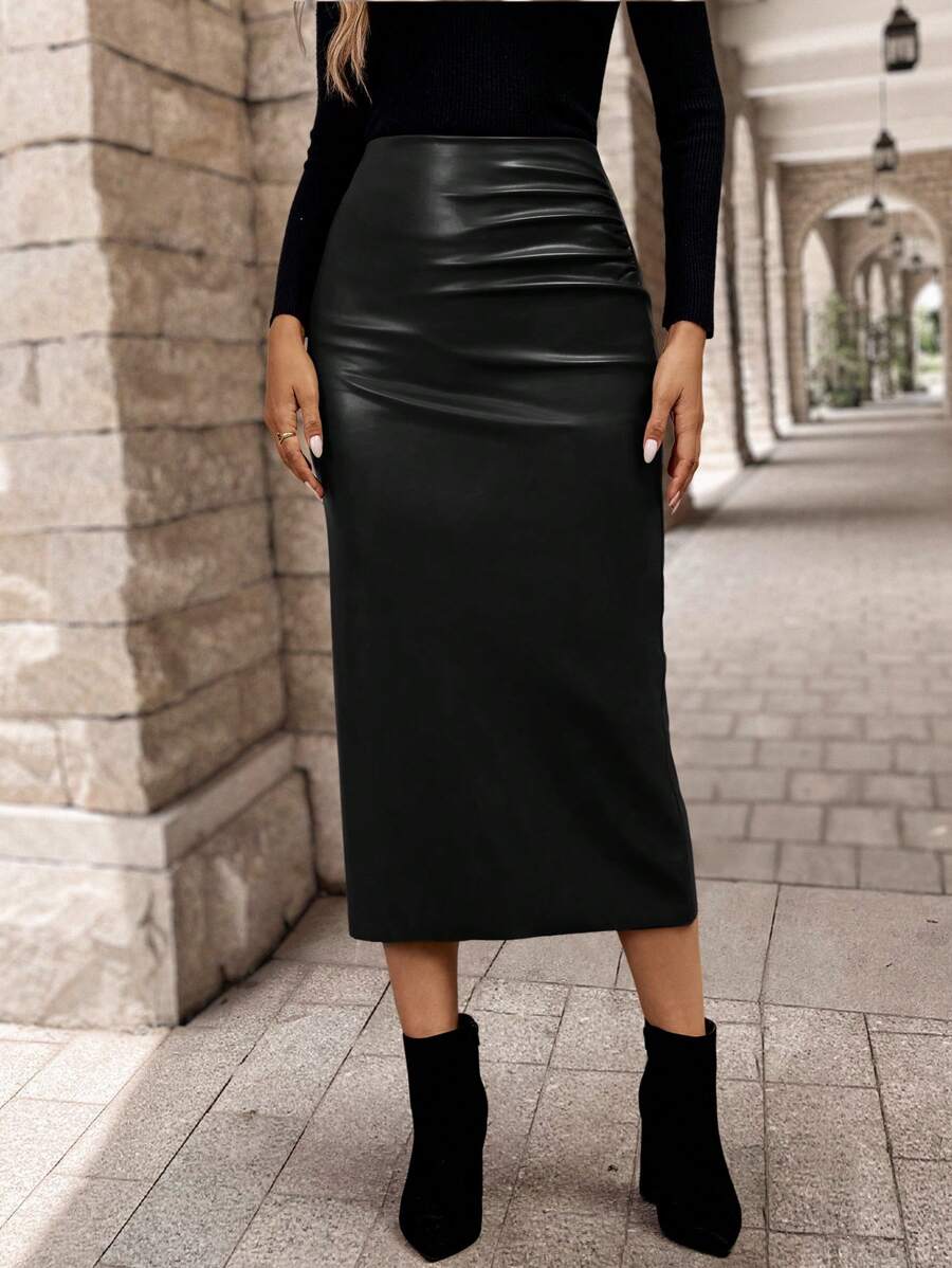 Women Solid Color Slim Fit Skirt 7