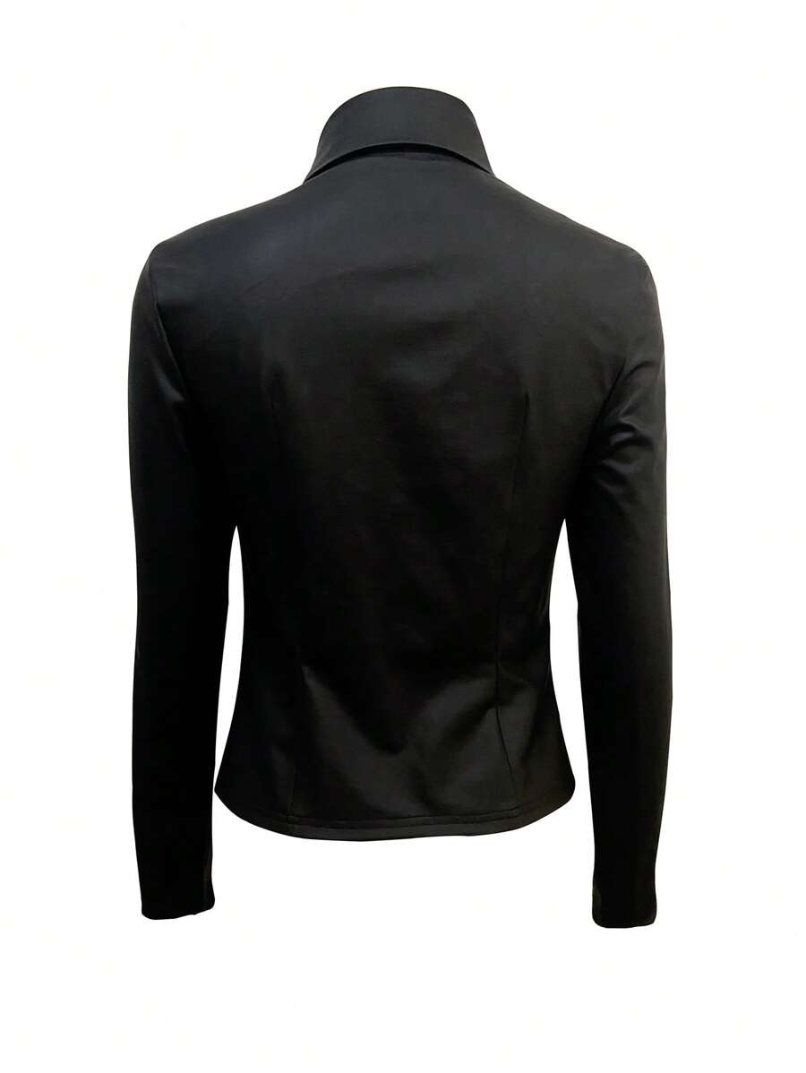 Women Standard Size Studded Long Sleeve Faux Leather Blouse 5