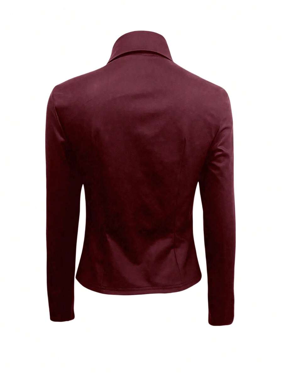 Women Standard Size Studded Long Sleeve Faux Leather Blouse 7