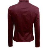 Women Standard Size Studded Long Sleeve Faux Leather Blouse