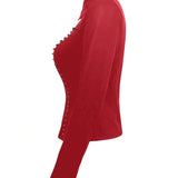 Women Standard Size Studded Long Sleeve Faux Leather Blouse