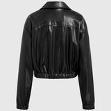 Women's Motorcycle PU Leather Jacket, Loose Fit High-End Black Retro Coat