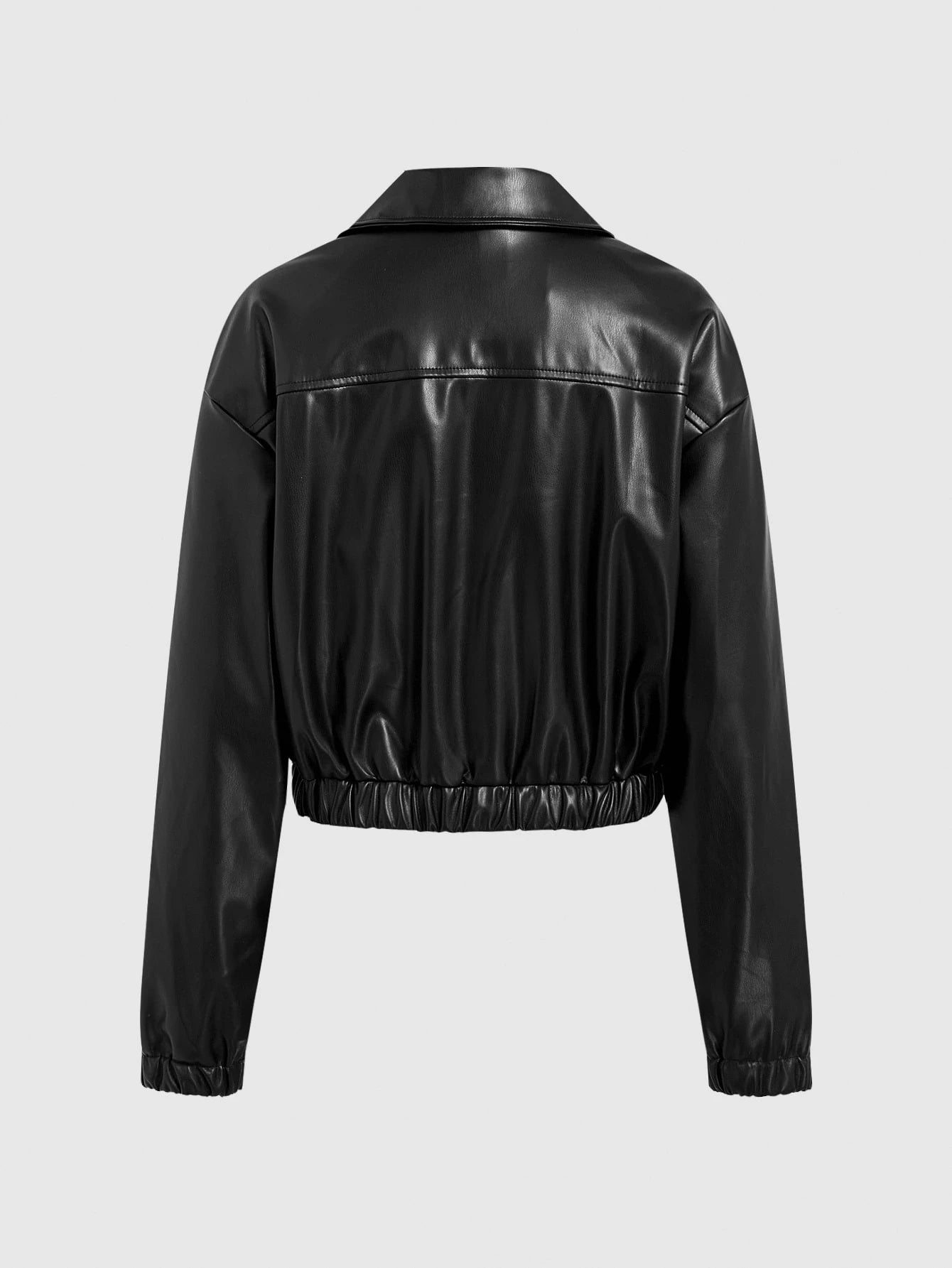 Women's Motorcycle PU Leather Jacket, Loose Fit High-End Black Retro Coat 7