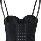Women Black PU Leather Bustier Crop Top Gothic Punk Push Up Corset Top Bra
