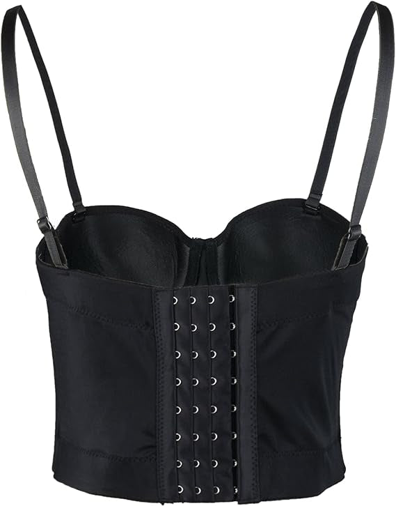 Women Black PU Leather Bustier Crop Top Gothic Punk Push Up Corset Top Bra 2