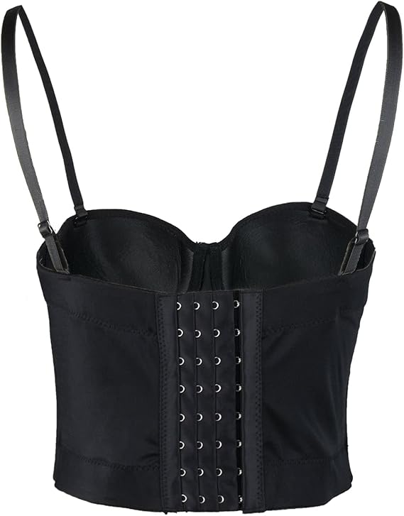 Women Black PU Leather Bustier Crop Top Gothic Punk Push Up Corset Top Bra 2
