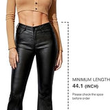 Women's Faux Leather Coated Flare Mid Waist Bell Bottom Pants with Pockets