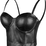 Women Black PU Leather Bustier Crop Top Gothic Punk Push Up Corset Top Bra