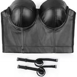 Women Black PU Leather Bustier Crop Top Gothic Punk Push Up Corset Top Bra