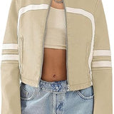 Women’s Faux Leather Jackets Zip Up Stand Collar Cropped Motocross PU Coats