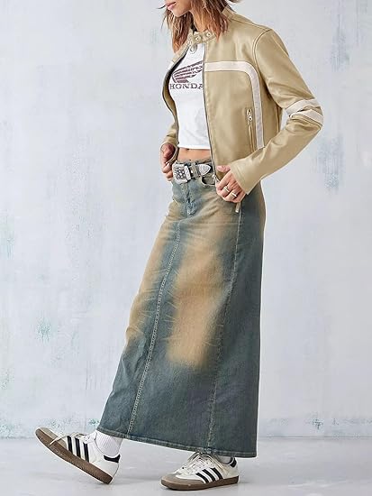 Women’s Faux Leather Jackets Zip Up Stand Collar Cropped Motocross PU Coats 11