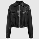 Women's Motorcycle PU Leather Jacket, Loose Fit High-End Black Retro Coat