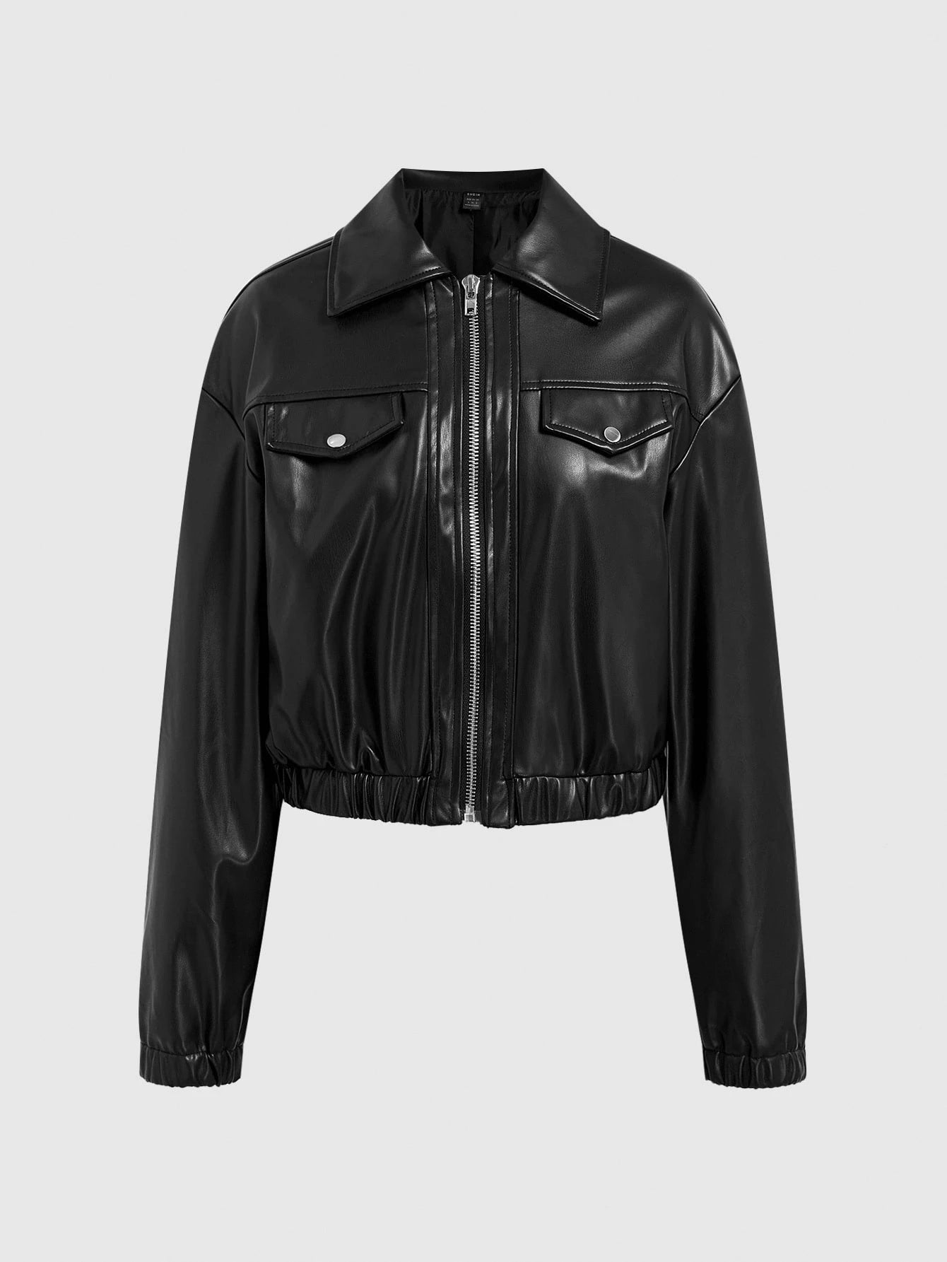Women's Motorcycle PU Leather Jacket, Loose Fit High-End Black Retro Coat 6