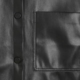 Women Short Sleeve Sanp Button Lapel Collar Leather Shirt Jacket
