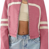 Women’s Faux Leather Jackets Zip Up Stand Collar Cropped Motocross PU Coats