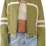 Women’s Faux Leather Jackets Zip Up Stand Collar Cropped Motocross PU Coats