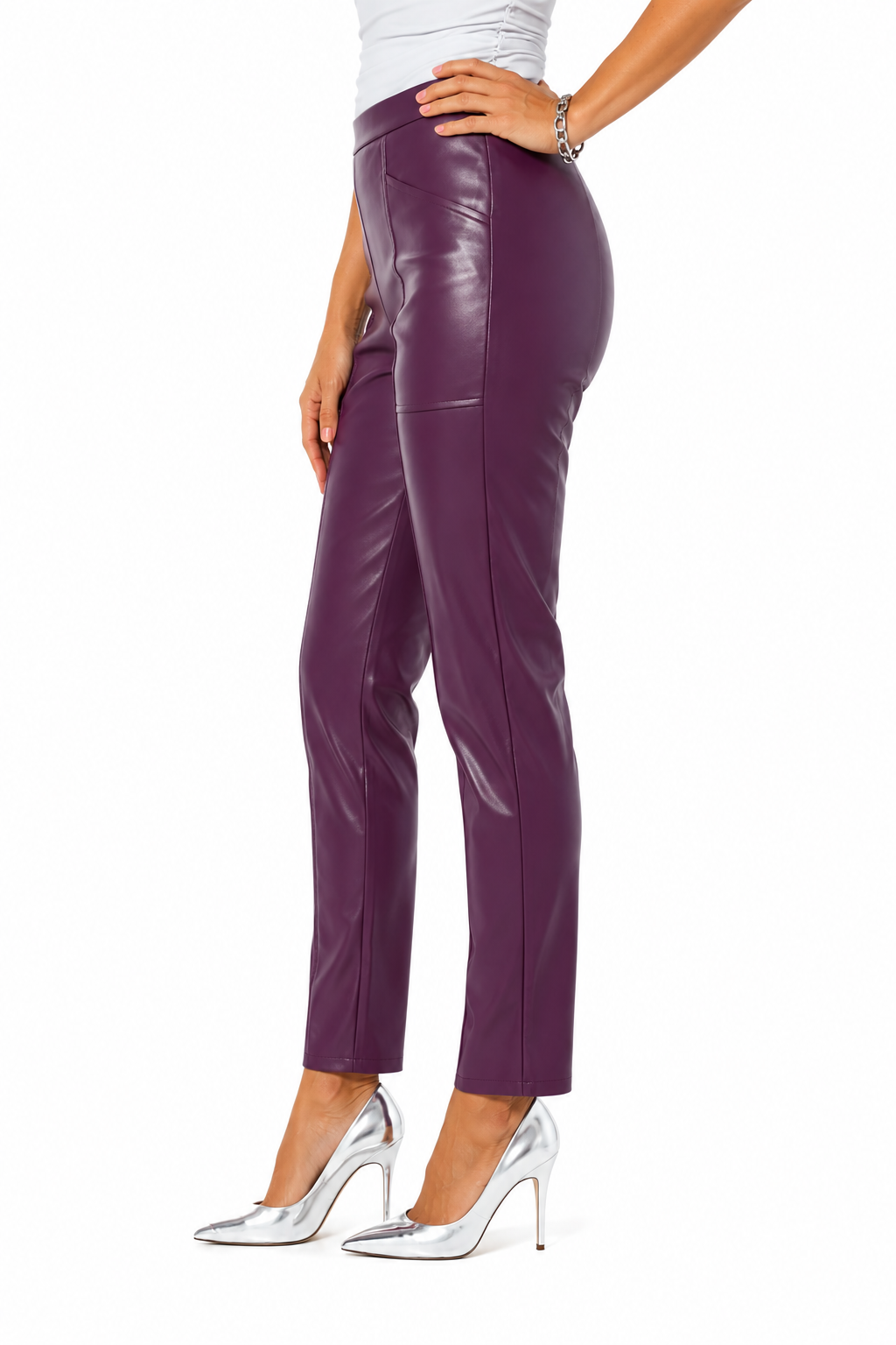 Women’s Purple Faux Leather High Waisted Straight Leg Pants in Pakistan