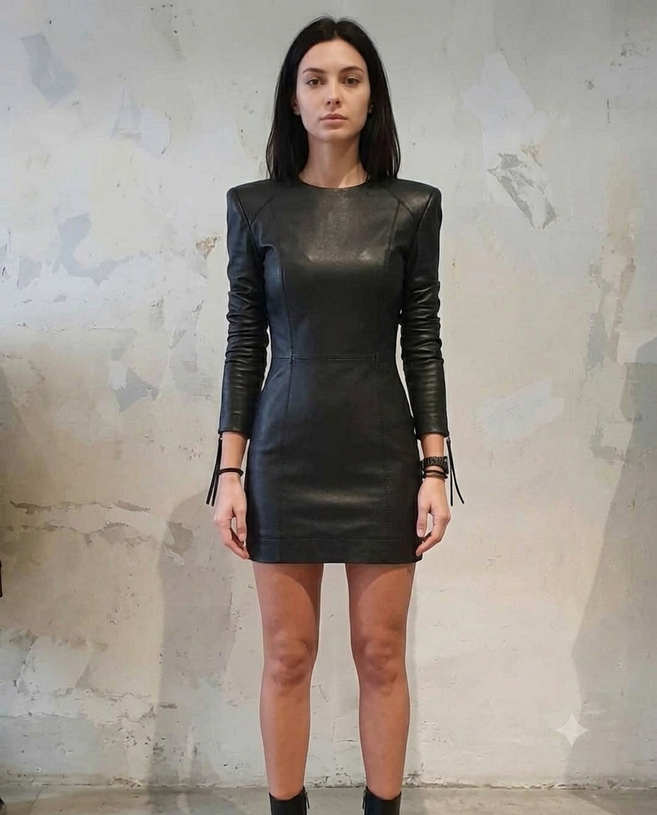 Women’s Black Faux Leather Long Sleeve Bodycon Mini Dress in Pakistan