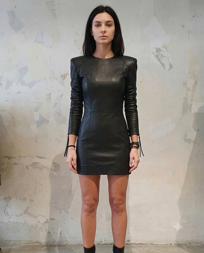 Women’s Black Faux Leather Long Sleeve Bodycon Mini Dress in Pakistan