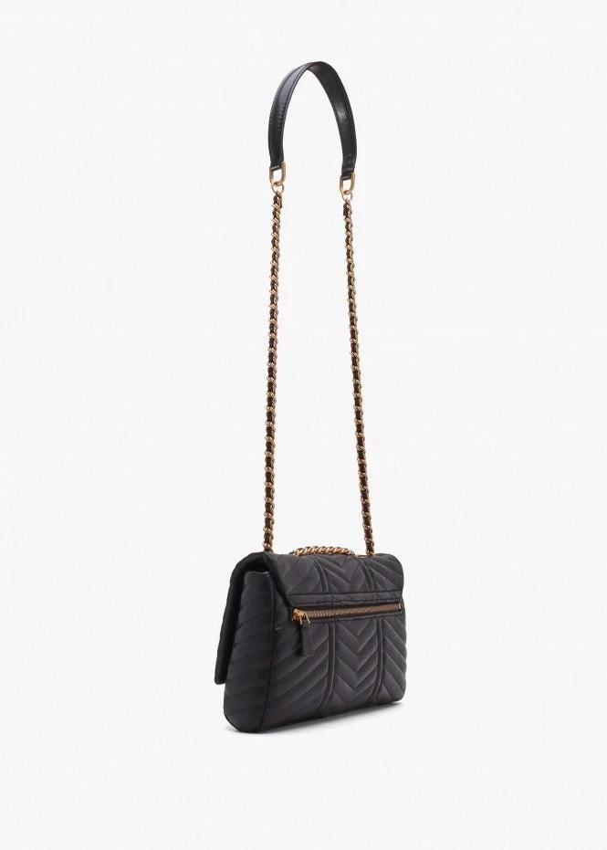 Lovide Black Chevron Quilted Cross-Body Bag