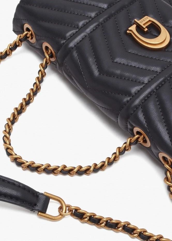 Lovide Black Chevron Quilted Cross-Body Bag