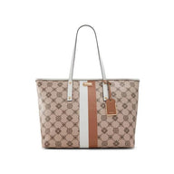 Beige logo pattern shoulder bag