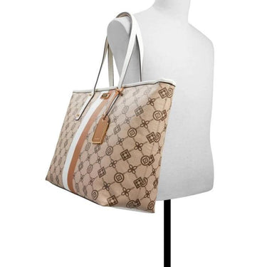 Beige logo pattern shoulder bag