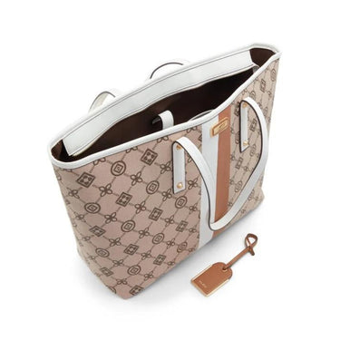 Beige logo pattern shoulder bag