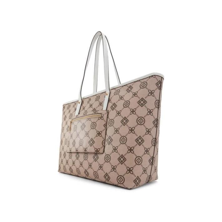 Beige logo pattern shoulder bag